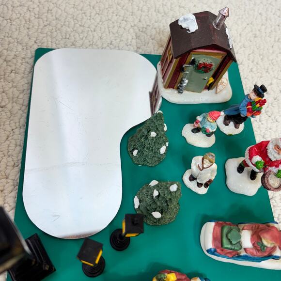 Christmas Village Accessories Mixed Lot Mirror Pond People Trees Clock Outhouse - Picture 4 of 4